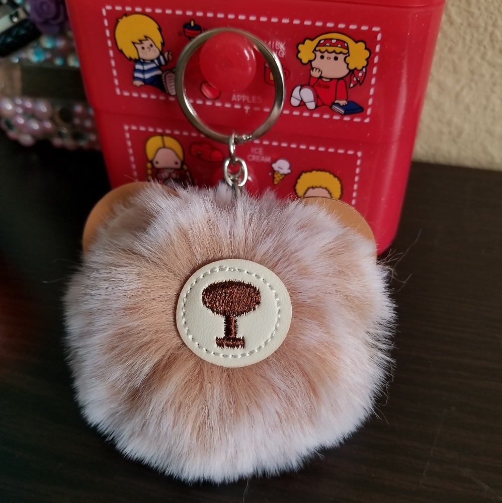 Bear pom pom keychain purse charm